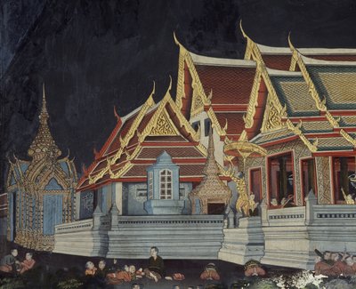 Detail von König Mongkut, der eine Sonnenfinsternis beobachtet (Wandgemälde) von Thai School